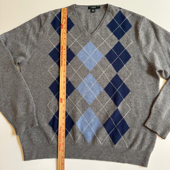 J. Crew Men's Argyle V Neck Lambs Wool Sweater Size XL EUC Preppy Pullover - Picture 7 of 8